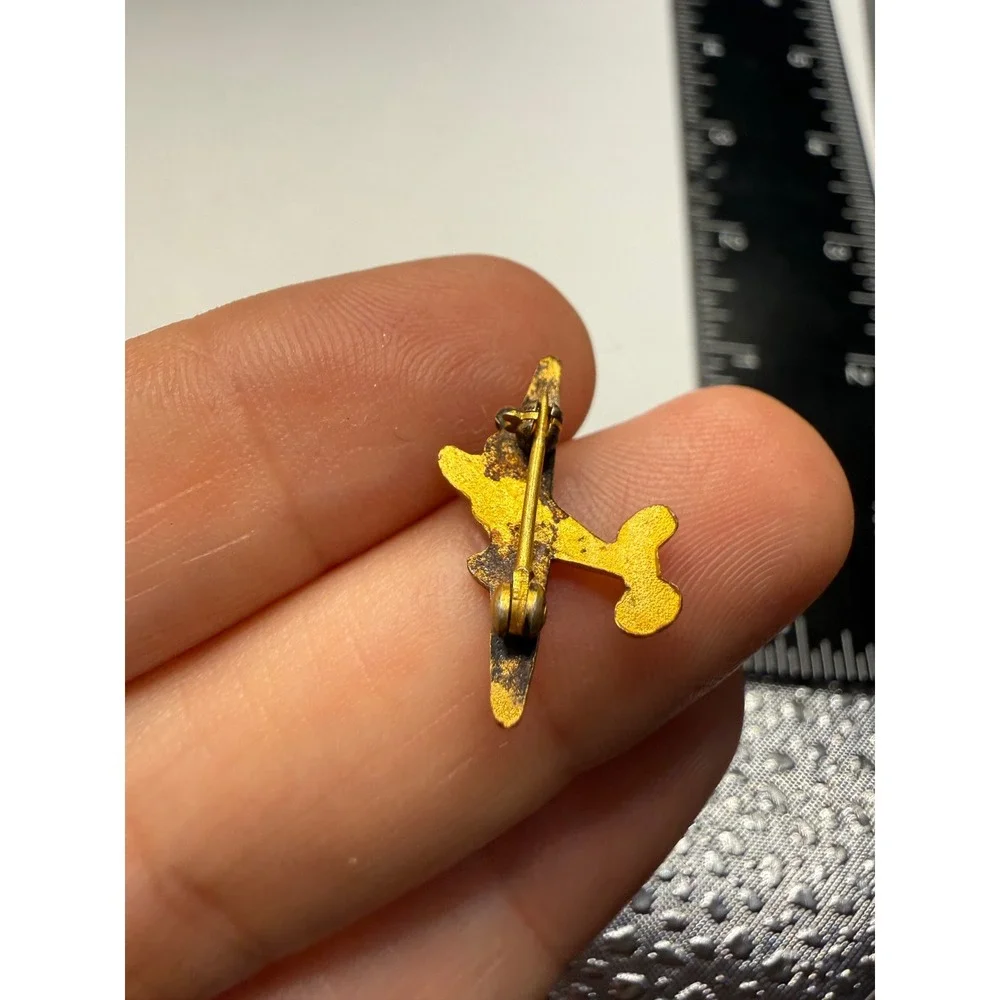 Vintage Miniature Gold Tone Airplane‎ Brooch Bomber Pin Aviation Military Style